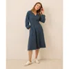 Pact Organic Cotton Coastal Double Gauze Poet Sleeve Dress In Blue