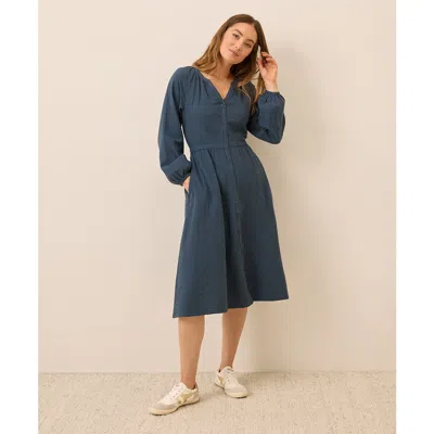 Pact Organic Cotton Coastal Double Gauze Poet Sleeve Dress In Blue