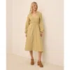 Pact Organic Cotton Coastal Double Gauze Poet Sleeve Dress In Green