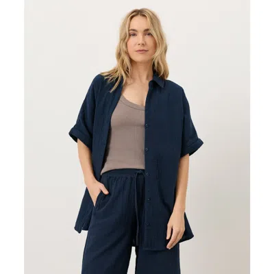 Pact Organic Cotton Coastal Double Gauze Relaxed Shirt In Blue