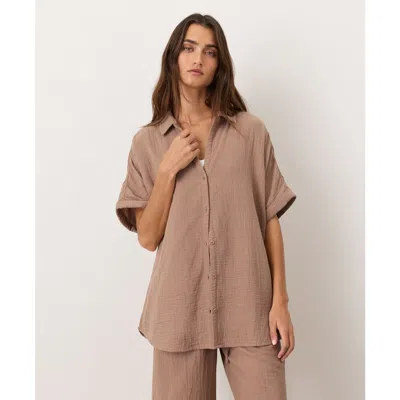 Pact Organic Cotton Coastal Double Gauze Relaxed Shirt In Brown