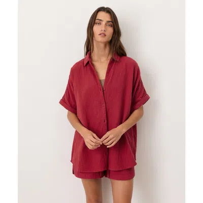 Pact Organic Cotton Coastal Double Gauze Relaxed Shirt In Burgundy