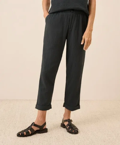 Pact Organic Cotton Coastal Double Gauze Rolled Cuff Pant In Black