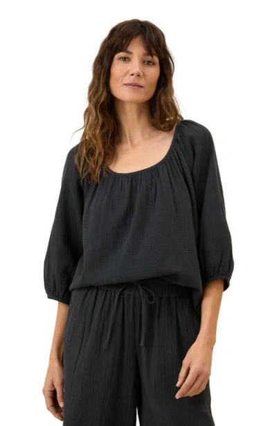 Pact Organic Cotton Coastal Double Gauze Scoop Neck Top In Black