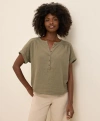 Pact Organic Cotton Coastal Double Gauze Short Sleeve Popover In Green