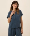 Pact Organic Cotton Coastal Double Gauze Short Sleeve Popover In Blue