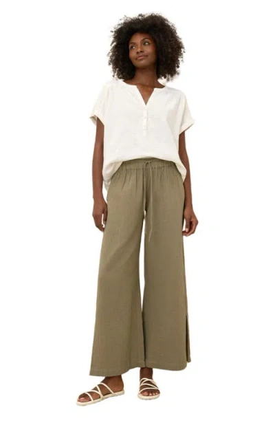 Pact Organic Cotton Coastal Double Gauze Short Sleeve Popover In Green