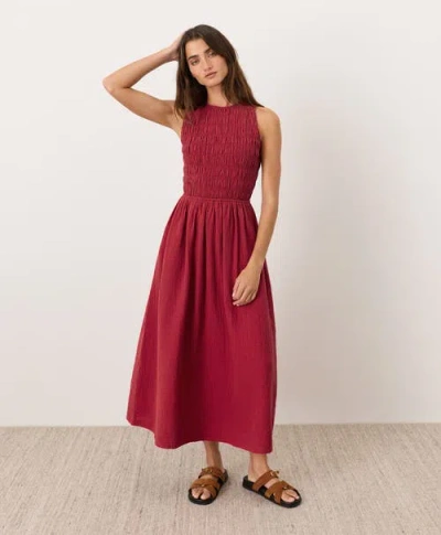 Pact Organic Cotton Coastal Double Gauze Smocked Dress In Brown