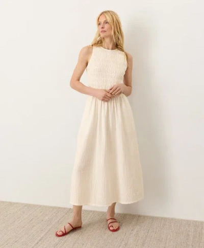 Pact Organic Cotton Coastal Double Gauze Smocked Dress In Multi