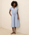 Pact Organic Cotton Coastal Double Gauze Tie Waist Midi Dress In Blue