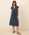 Pact Organic Cotton Coastal Double Gauze Tie Waist Midi Dress In Blue