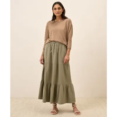 Pact Organic Cotton Coastal Double Gauze Tiered Maxi Skirt In Green
