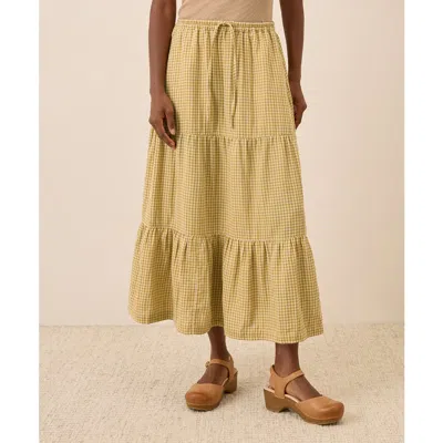 Pact Organic Cotton Coastal Double Gauze Tiered Maxi Skirt In Yellow