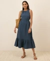 Pact Organic Cotton Coastal Double Gauze Tiered Midi Dress In Blue