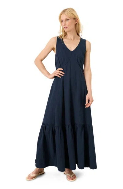 Pact Organic Cotton Double Gauze Beach To Brunch Dress In Blue