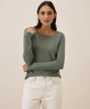 Pact Organic Cotton Featherweight Slub Long Sleeve Tee In Green