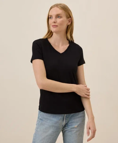 Pact Organic Cotton Featherweight Slub V-neck Tee In Black