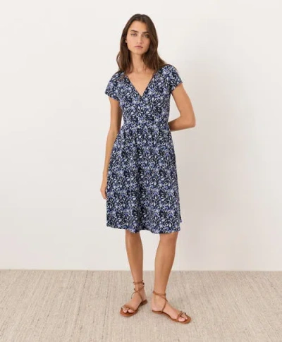 Pact Organic Cotton Fit & Flare Crossover Dress In Blue
