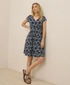 Pact Organic Cotton Fit & Flare Crossover Dress In Bouquet Blooms Midnight Blue