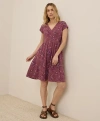 Pact Organic Cotton Fit & Flare Crossover Dress In Dotted Sprays Mauve