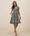 Pact Organic Cotton Fit & Flare Crossover Dress In Vineyard Floral Castor Grey