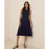 Pact Organic Cotton Fit & Flare Keyhole Back Dress In Blue