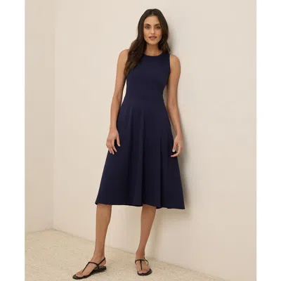 Pact Organic Cotton Fit & Flare Keyhole Back Dress In Blue