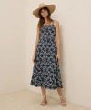Pact Organic Cotton Fit & Flare Midi Dress In Bouquet Blooms Midnight Blue