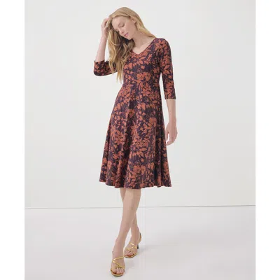 Pact Organic Cotton Fit & Flare Midi Party Dress In Plum Botanical