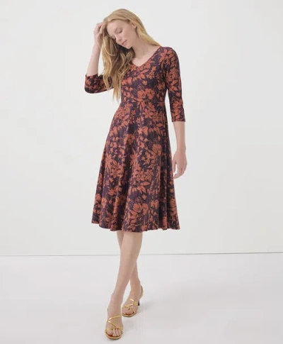 Pact Organic Cotton Fit & Flare Midi Party Dress In Plum Botanical