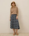 Pact Organic Cotton Fit & Flare Midi Skirt In Bouquet Blooms Midnight Blue