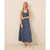 Pact Organic Cotton Fit & Flare Open Back Maxi Dress In Blue