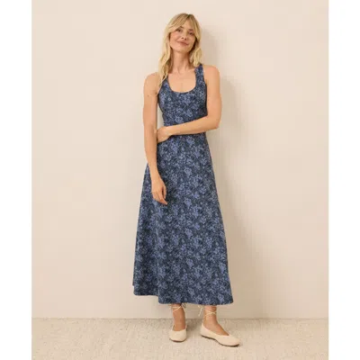 Pact Organic Cotton Fit & Flare Open Back Maxi Dress In Blue