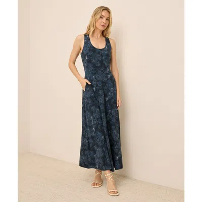 Pact Organic Cotton Fit & Flare Open Back Maxi Dress In Blue