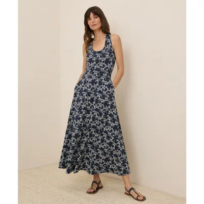Pact Organic Cotton Fit & Flare Open Back Maxi Dress In Blue