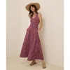 Pact Organic Cotton Fit & Flare Open Back Maxi Dress In Dotted Sprays Mauve