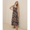 Pact Organic Cotton Fit & Flare Open Back Maxi Dress In Scattered Posies Black