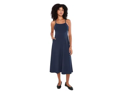 Pact Organic Cotton Fit-and-flare Midi Dress Women's Dress Navy: 2xl, Cotton/elastane In Blue