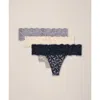 Pact Organic Cotton Lace Waist Thong 3-pack In Multi