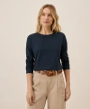 Pact Organic Cotton Luxe Stretch Jersey Slim Long Sleeve Tee In Midnight Blue