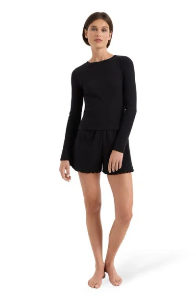 Pact Organic Cotton Pointelle Long Sleeve Tee In Black