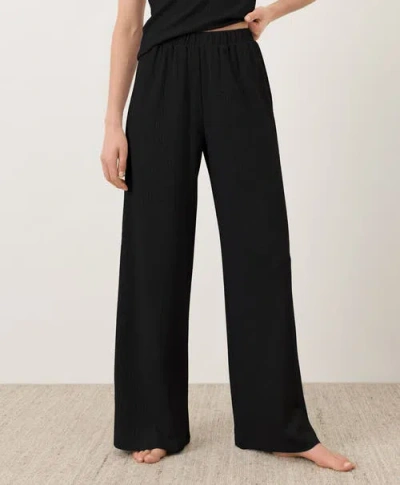 Pact Organic Cotton Pointelle Wide Leg Pant In Black