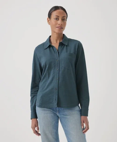 Pact Organic Cotton Relaxed Slub Long Sleeve Button Up In Ore
