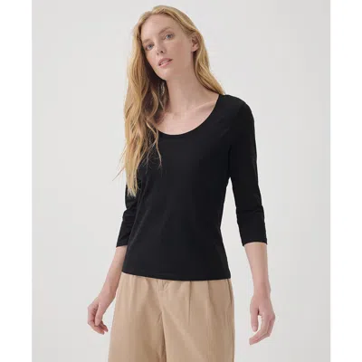 Pact Organic Cotton Softspun Scoop Neck 3/4 Sleeve Tee In Black