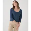 Pact Organic Cotton Softspun Scoop Neck 3/4 Sleeve Tee In French Navy