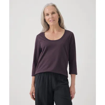 Pact Organic Cotton Softspun Scoop Neck 3/4 Sleeve Tee In Plum