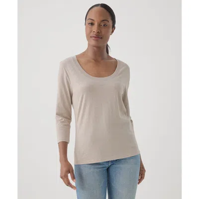 Pact Organic Cotton Softspun Scoop Neck 3/4 Sleeve Tee In Wheat Heather