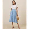 Pact Organic Cotton Sunset Lightweight Cotton Button Skirt In Blue Bondi Stripe