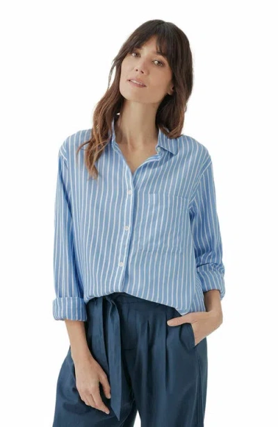 Pact Organic Cotton Sunset Lightweight Cotton Classic Shirt In Blue Bondi Stripe