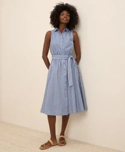 Pact Organic Cotton Sunset Lightweight Cotton Sleeveless Shirtdress In Del Mar Stripe